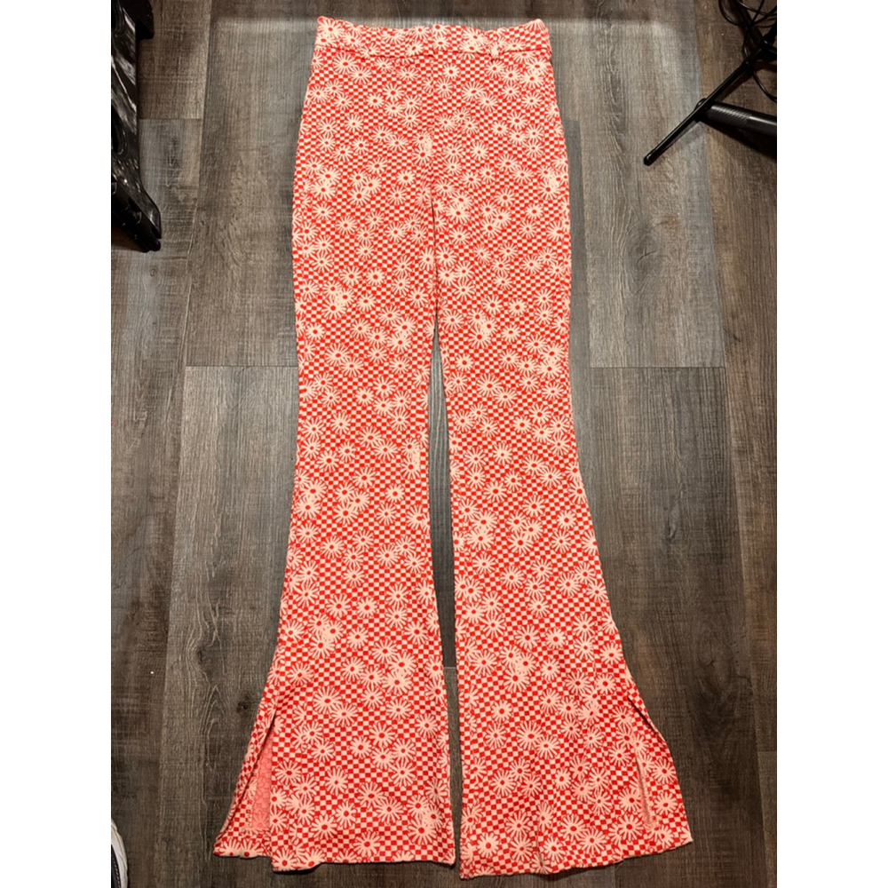 Zara Orange Daisy Floral Print Flare Bottom Knit Pants